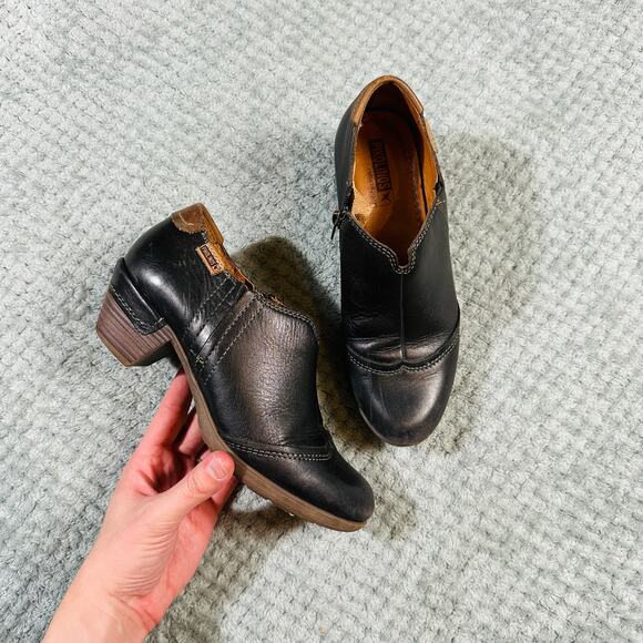 PIKOLINOS Black Leather Rotterdam Ankle Heeled Booties Boots 902 5740 37/6.5 - Picture 1 of 6